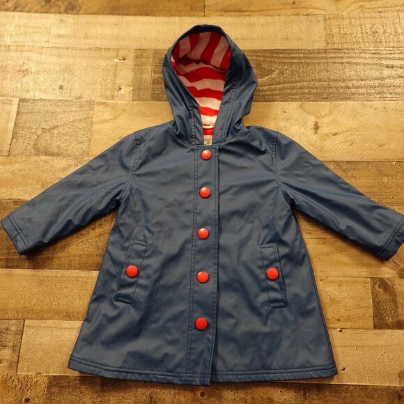 Hatley Girls' Classic Rain Jacket Size 3 Blue with Red Stripe Lining - Picture 1 of 9